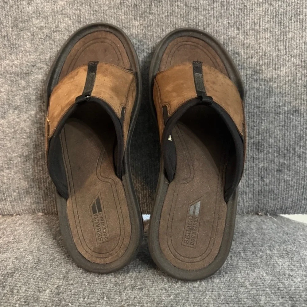 Sebago Docksides Mens Brown Leather Slide Sandals Casual Summer Shoes 13